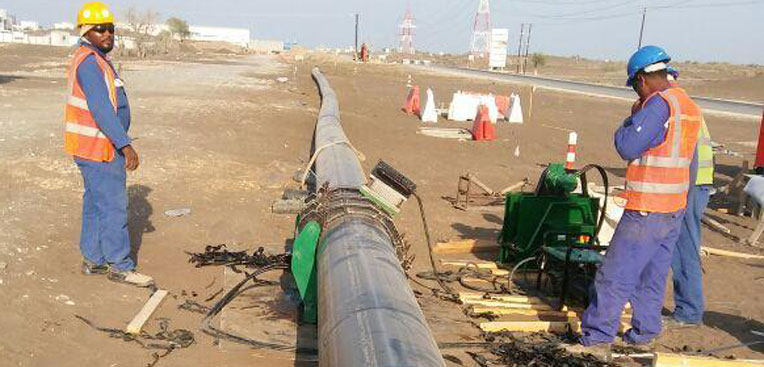 2km HDPE water distribution pipeline being welding and installed in Muscat Oman